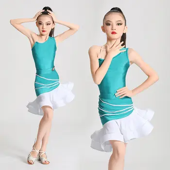 Latinsko Plesno Obleko za Dekleta, Novo latinsko Usposabljanje Kostum Otrok Poletje Split Pregled Konkurence Uspešnosti Kostum