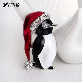 Ljubko Malo Pingvin Broška Božič Nakit Zlitine Emajl Kristalno Kroglice Luksuzni Klobuk Pingvin Broška Broches Navidad Darilo
