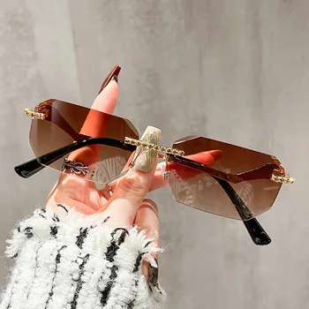 Luksuzne blagovne Znamke Oblikovalec Majhne Rimless Kvadratnih sončna Očala Ženske, Za moške Vintage Moda sončna Očala Kovinski Diamantno Steampunk Odtenki