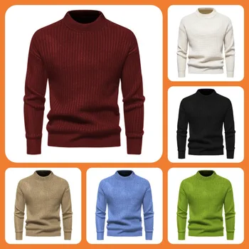 M-3XL! 6 barv! Visoka kakovost jeseni nov krog vratu prugasta jacquardske design mehko moški pulover z dolgimi rokavi