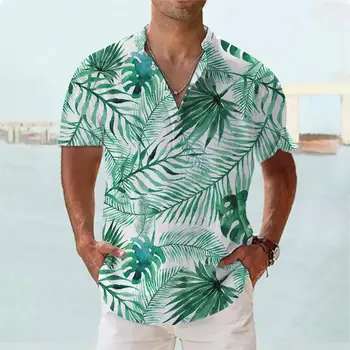 Moda Hawaiian Majica Za Moške Kokosovo Drevo Grafični Oblačila Prevelik Kratek Rokav Vrh Počitnice Oblačila, Casual Moški Henley Majica