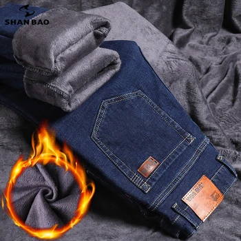 Moški je Pozimi Toplo Runo Kavbojke Modi Poslovnih Hlače Klasične Hlače Priložnostne Stretch Ravno Delo Jeans za Moške