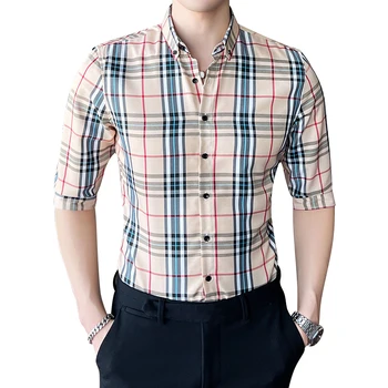 Nova Modna Majica Moški Trend Slim Tri četrtletja Sleeved Majico Priložnostne Poslovnih Udobno Stranka Obleko Srajco Vrhovi