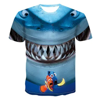Nova Trendovska Vroče Prodanih Poletje otroška Oblačila Fantje T-Shirt Kratek Rokav 3D Cartoon Shark Tiskanja Vrhovi Otroci Tees