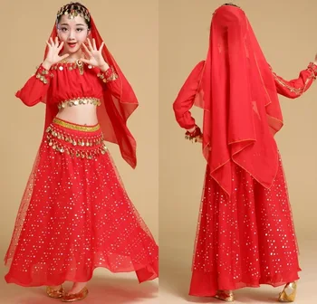Otrok je v modi nove Trebuh ples, Indijski ples obleko Sari Bollywood otrok Trebuh plesna predstava obleka za obleko