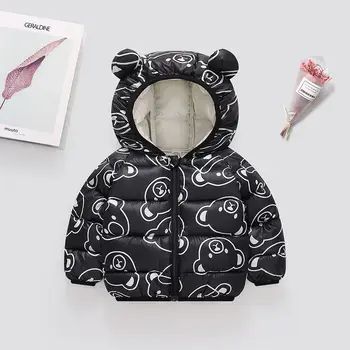 Otroške Zimske Obleke 2023 Baby Dekleta' Fantje' Dol Bombažno Jakno 3D Ušesa Hooded Risanka Tiskanje Zadrgo Toplo 0-10 Let