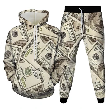 Poker&Denar 3D Tiskanja moška Trenirka Določa Moda Priložnostne pulover s kapuco+Hlače 2pcs Določa Prevelik Pulover Trend Ulične Človek Oblačila