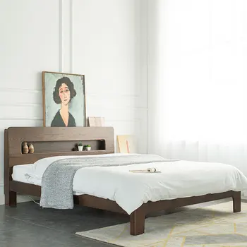 Polno iz masivnega lesa posteljo, 1,8 m Nordijska preprosta zakonska postelja, okolju prijazno hrast spalnica, 1,5 m postelja