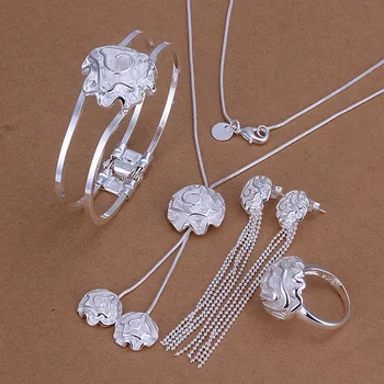 poroka 925 srebrne barve, nakit, ženski žlahtnih vrtnic obroč ogrlica, zapestnica noge verigo Stud Uhani, modni določa