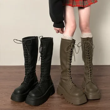 Pozimi Platformo Ženske Dolgo Boot Mode Nazaj Zadrge Gospe Knee-Visoki Škornji Čevlji Ženski Elegantni Debelo Dno Obutev
