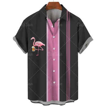 Preprosta Majica Za Moške Kratke Rokav 3d Flamingo Tiskanja Roza Harajuku moška Majica In Bluze Visoko Kakovostnih Oblačil Novega Človeka Majica