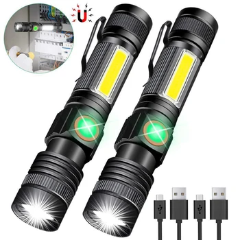 Super Svetla T6 LED Svetilko USB Polnilne Nepremočljiva COB Baklo Zoom Kampiranje Lučka za Prenosni 18650 Luč z Repom Magnet