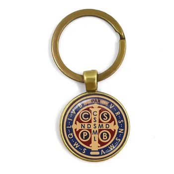 Sveti Benedikt Medaljon Moda Keychian Obesek Katoliške San Benito Stekleno Kupolo, Obesek Za Ključe, Nakit Darila