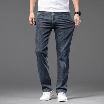 Temno sive moške jeans trend ravne noge moda priložnostne stretch hlače