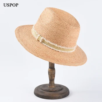 USPOP Nove ženske sonce klobuki jazz vrh slame fedoras rafija, slame sonce klobuki ženski poletni klobuki široko roba plaži klobuk