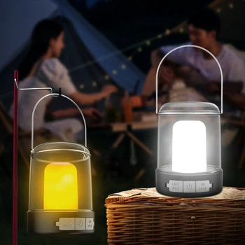 Vintage Prostem Ozračju Plamen Prenosni Lahka Nepremočljiva Viseče Svetilke LED Luč USB Obdavčljivi na Prostem, Potovanja, Camping Svetlobe