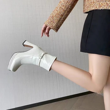 Visoka Kakovost Kvadratni Vodja Visokih Petah Nepremočljiva Platformo Hujšanje Modni Vse Modni Non-slip Dihanje Ženske Škornji